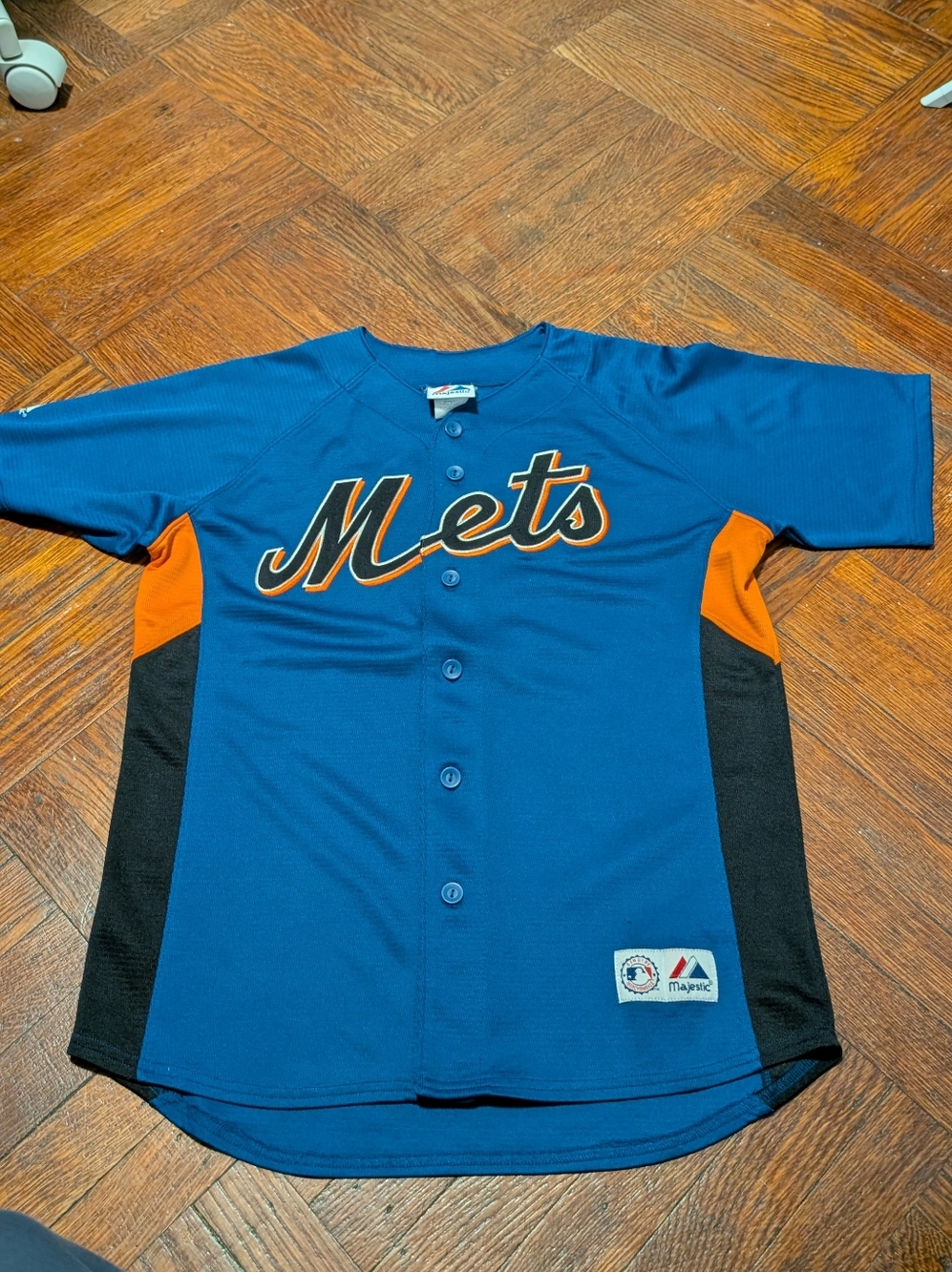 Majestic Blue and Orange Mets Button-Up Kids Jersey